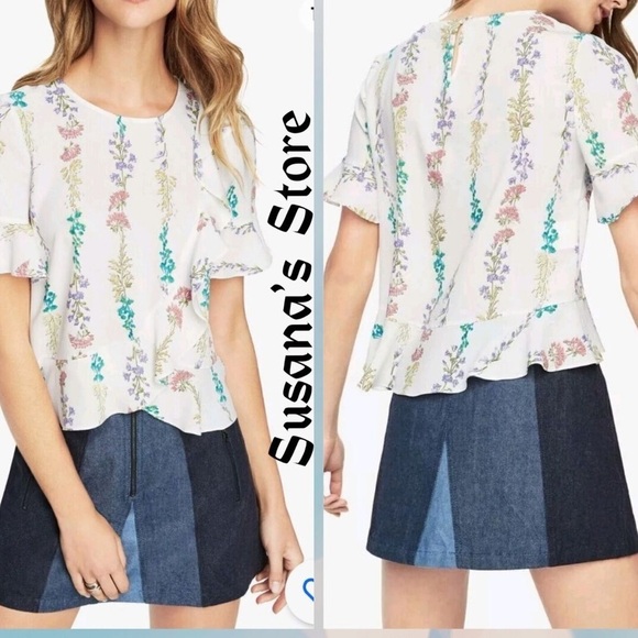 BCBGMaxAzria White Flutter Sleeve Blouse with Ruffled Details - Picture 3 of 10